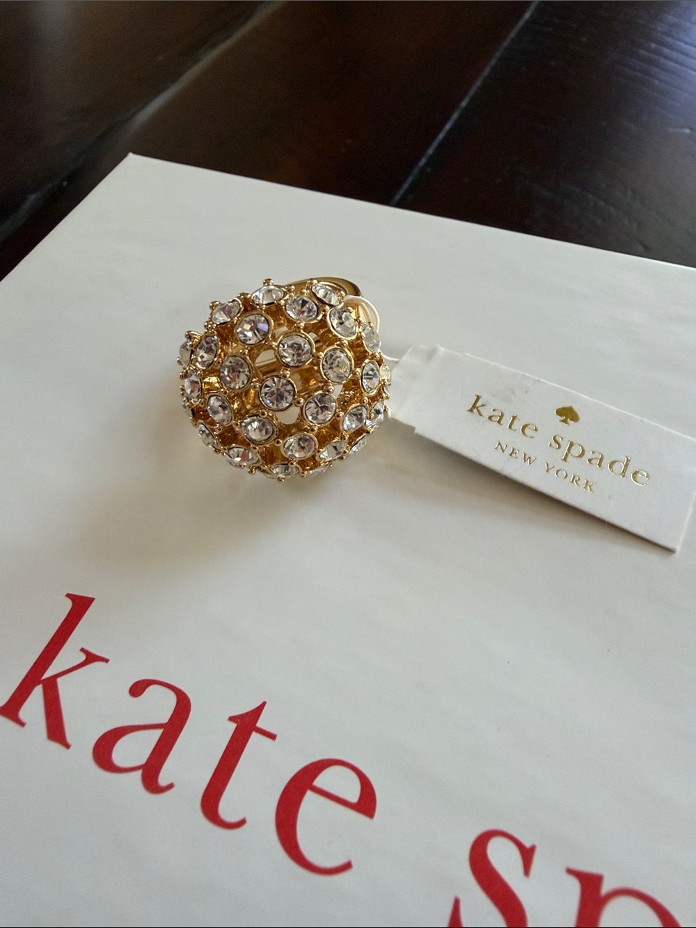 kate spade Gold-tone Crystal Cluster Dome Adjustable Ring NWT